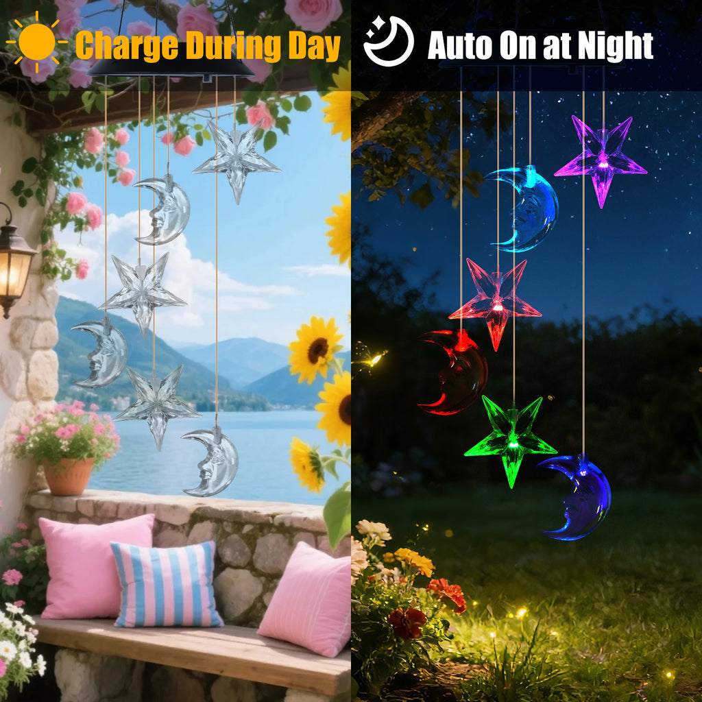 1Pc 2Pc Quantité Options Solaire Lune et Étoile Vent Chime 7 Couleur Changement de vent Chime pour Ou