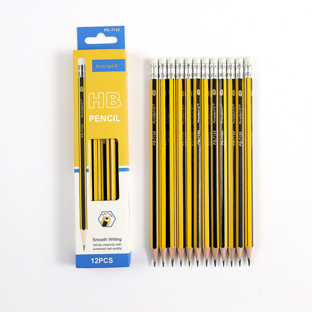 Crayons d'écriture lisse HB 12-comptes avec effaceurs