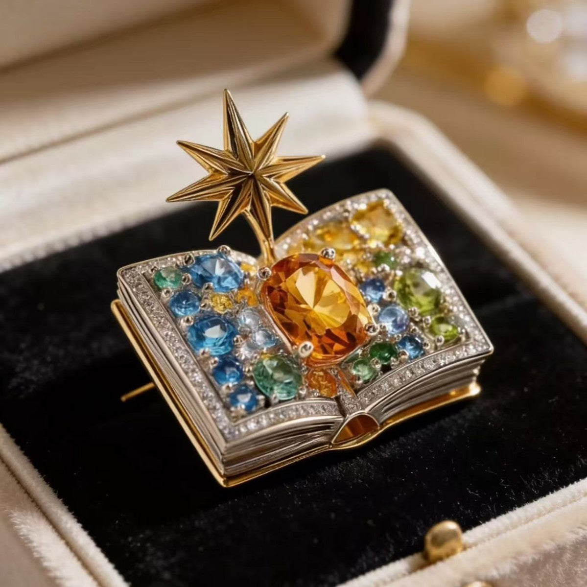 Broche mode entièrement incrustée de diamant en huit points Star Fairy Book