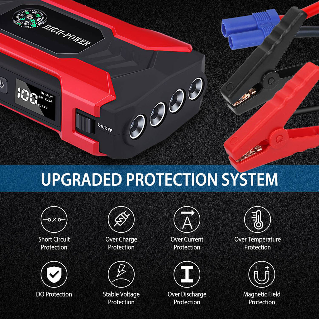 Auto Jump Starter Booster 800A Peak 28000mAh 12V Chargeur de batterie jusqu'à 6,0L Gaz ou 3,0L Die