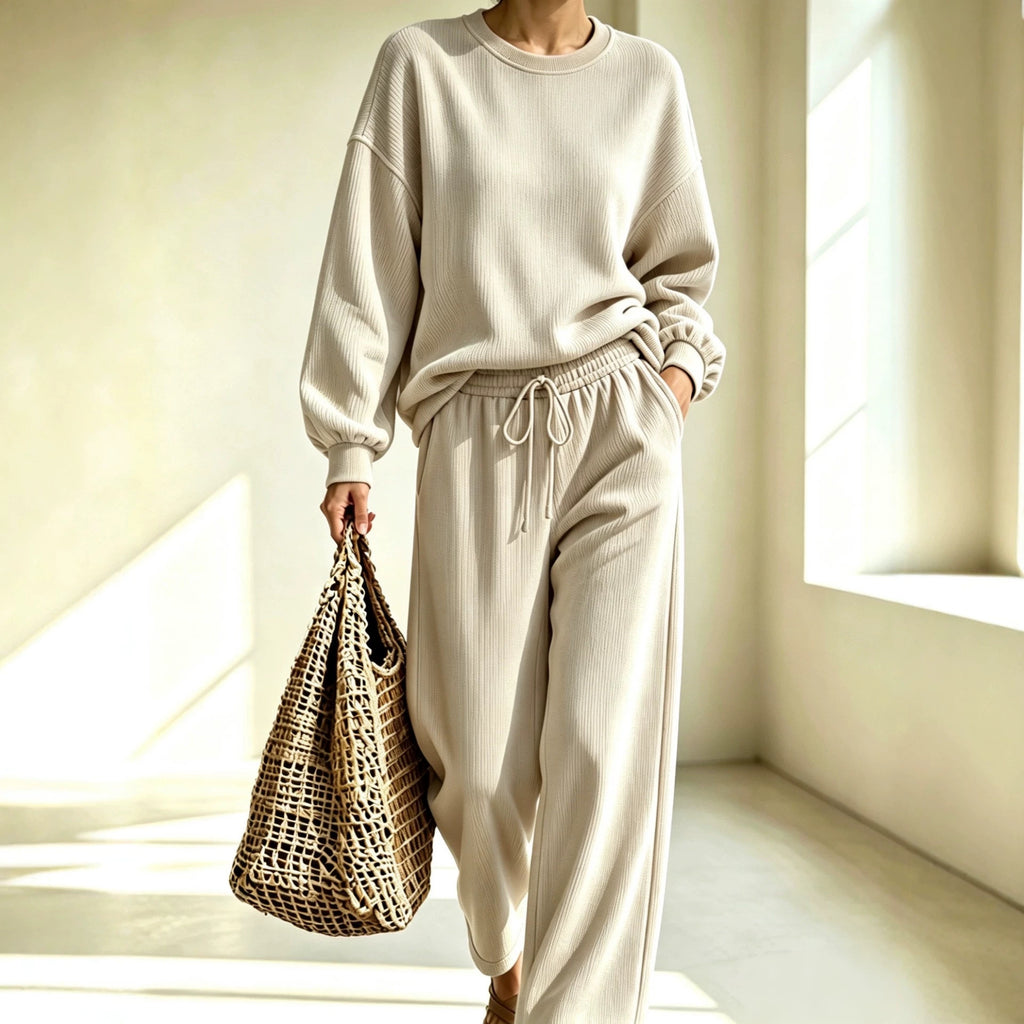 Corduroy Chic Col rond Manches longues et Pantalon large