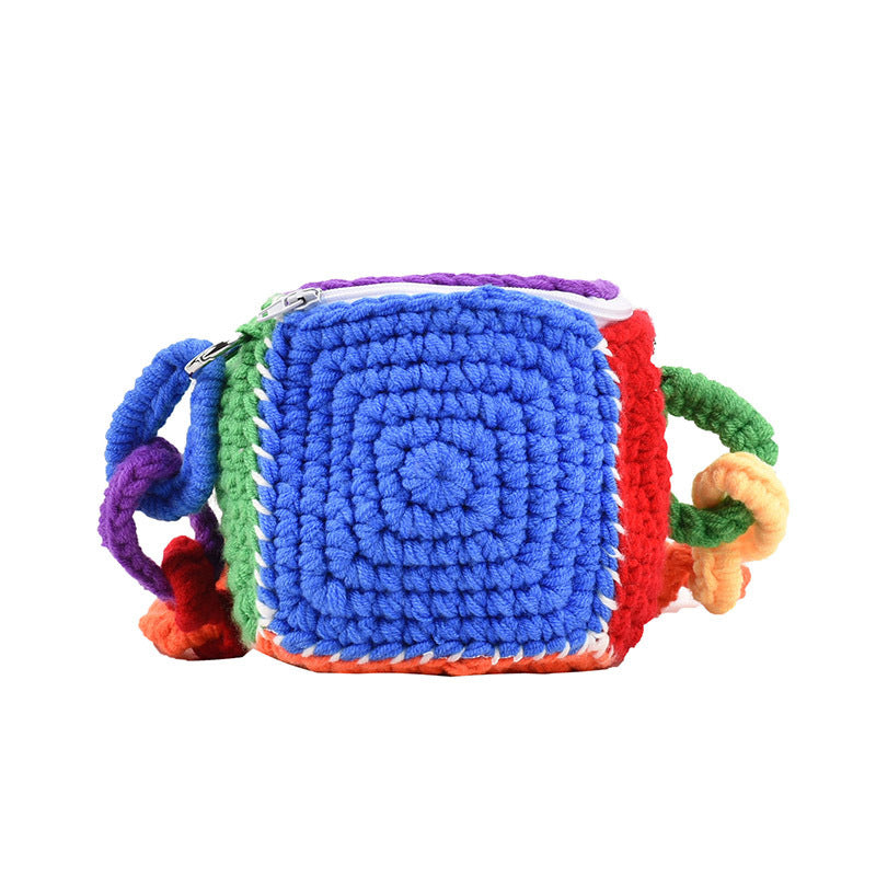 Couleur contrastante Sac tricoté en laine tissé à la main
