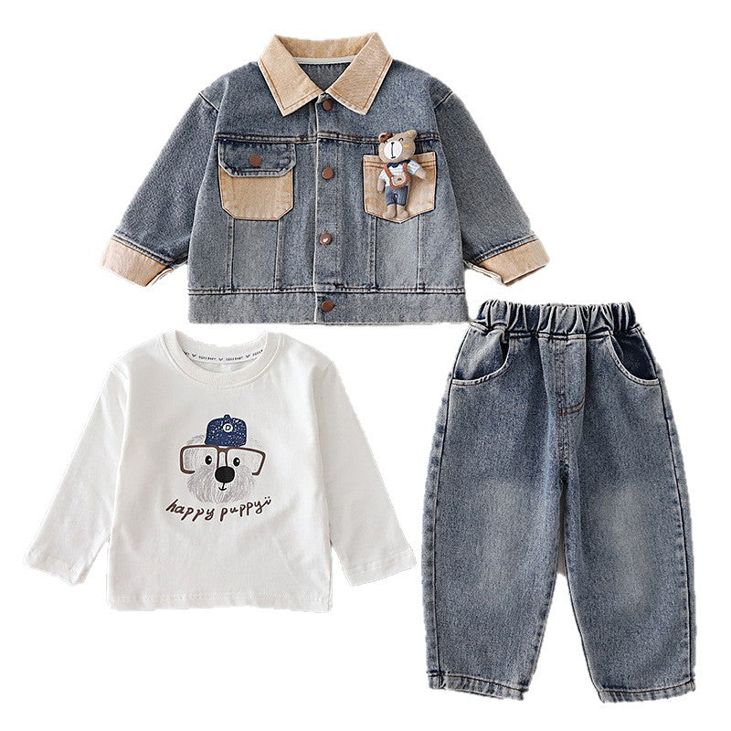 Ensemble de trois pièces en denim élégant à manches longues pour garçon