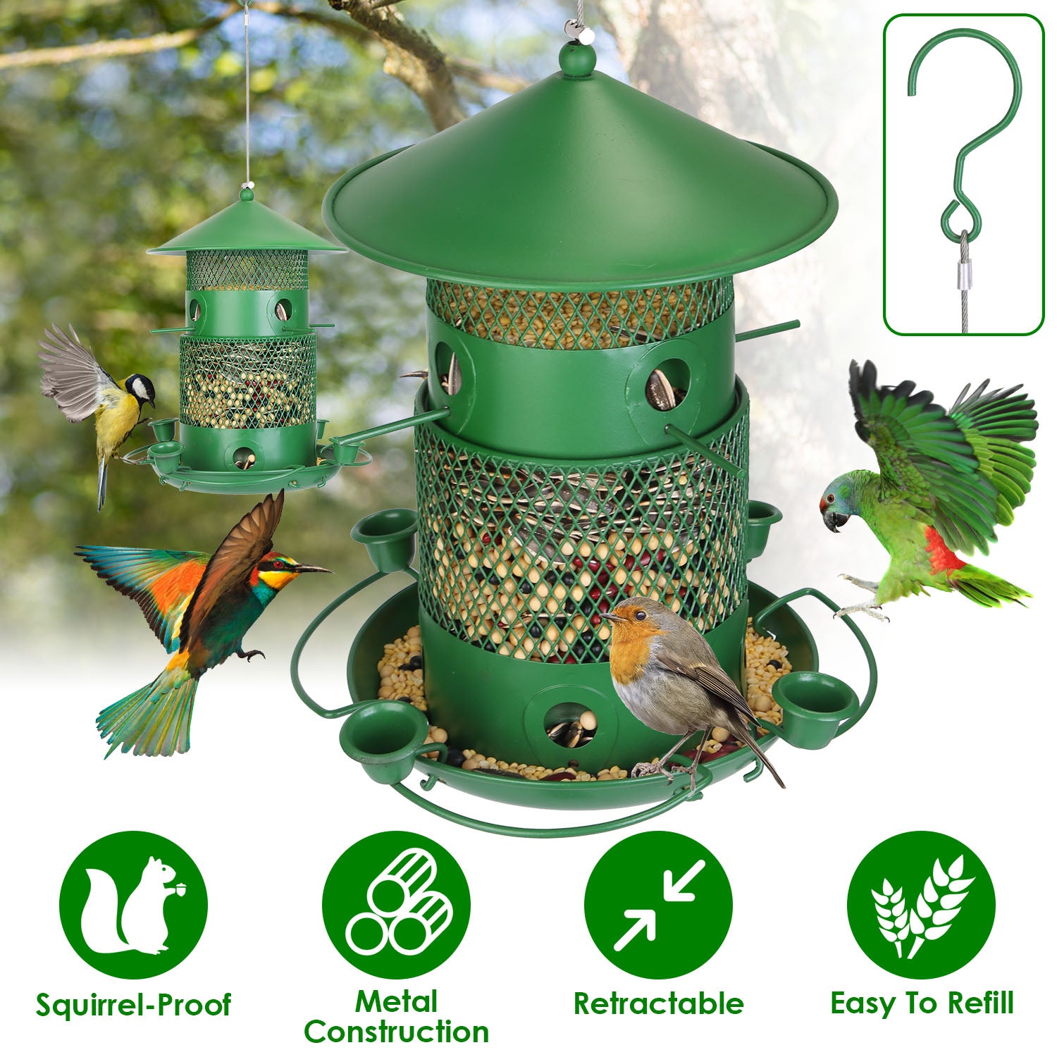 1Pc Wild Bird Feeder Squirrel-Proof Chew-Proof Metal Bird Seed Feeder Outdoor Hanging Bird