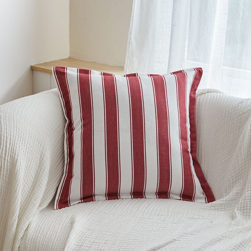 Oreiller rayé rouge et blanc en polyester-coton avec bords et déguisements