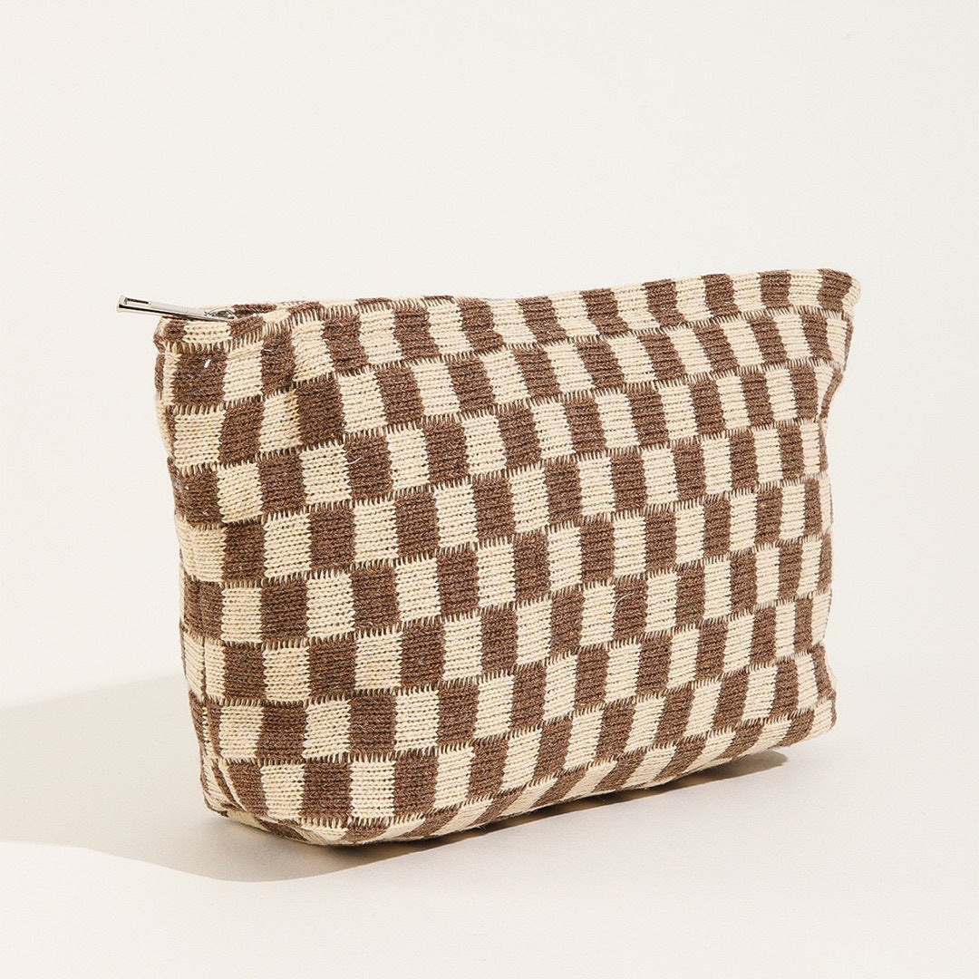 Sac de maquillage de tableau de vérification de fils de grande capacité