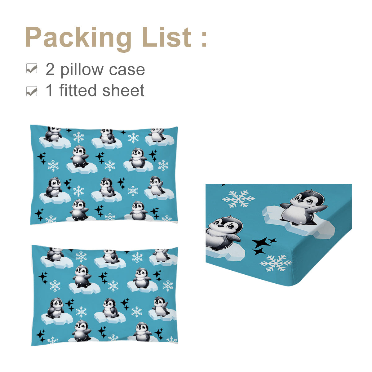 Penguin Bedding Set pour les enfants Garçons Filles Antarctique Feuille Set Cartoon Style Penguin I
