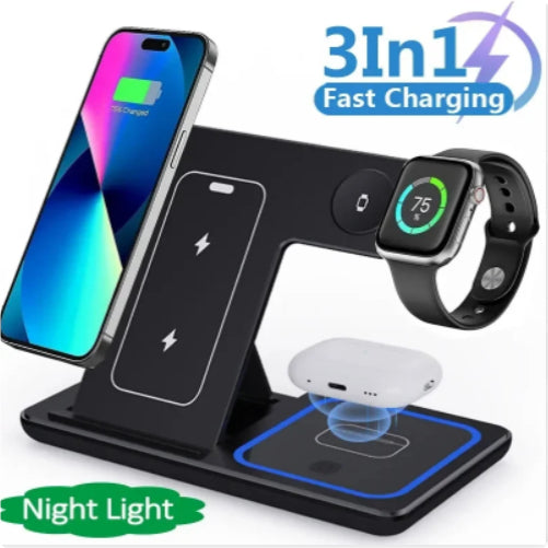 15W 3 en 1 LED sans fil support chargeur pliable station pour téléphone intelligent