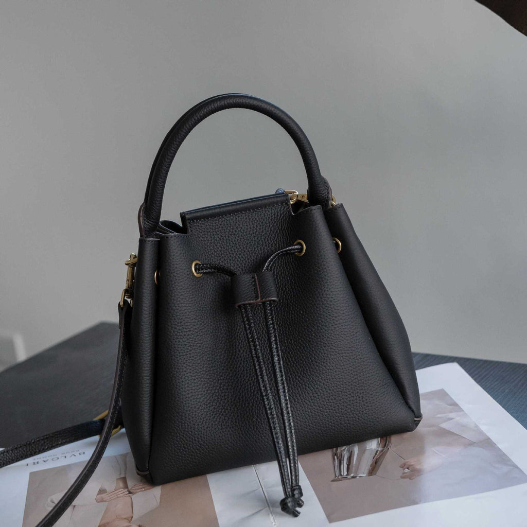 Sac de seau à cordons en cuir togo pour femmes