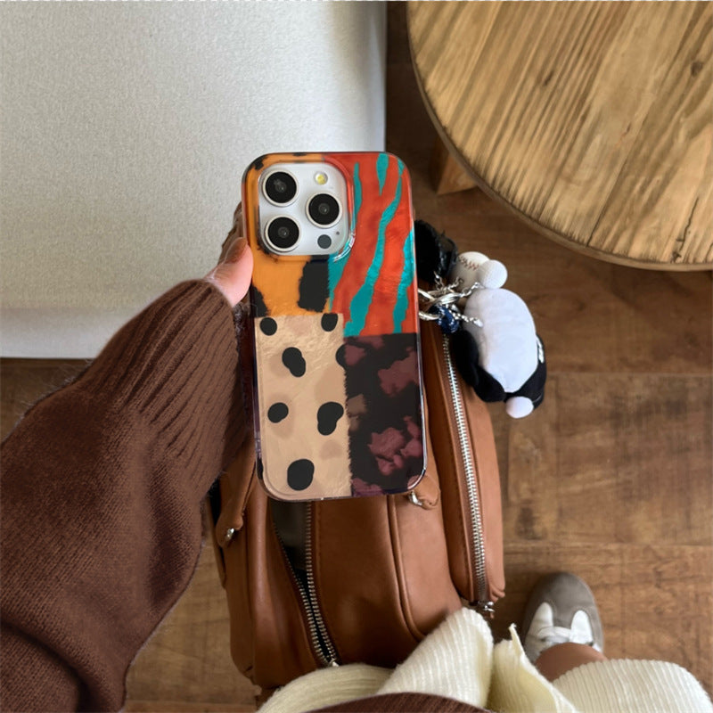 Cas de téléphone imprimé léopard en mosaïque coloré