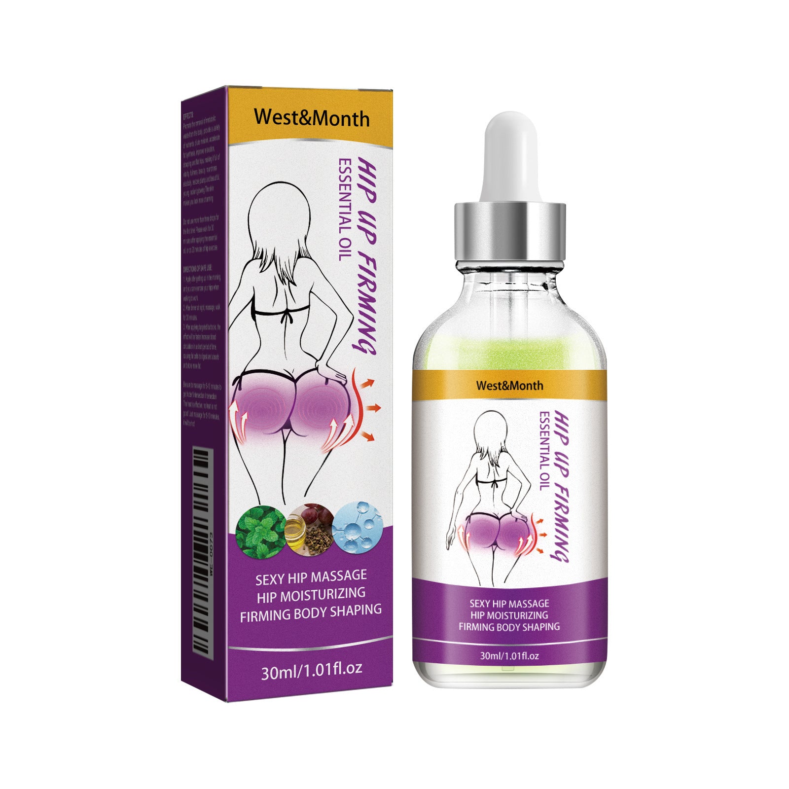 West&Meth Hip Massage Huile essentielle Massage quotidien doux des fesses pour améliorer Les