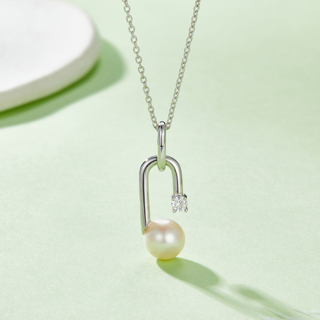 S925 Argent Sterling Collier naturel de perles d'eau douce 45cm U-Shape Design géométrique 3 Col