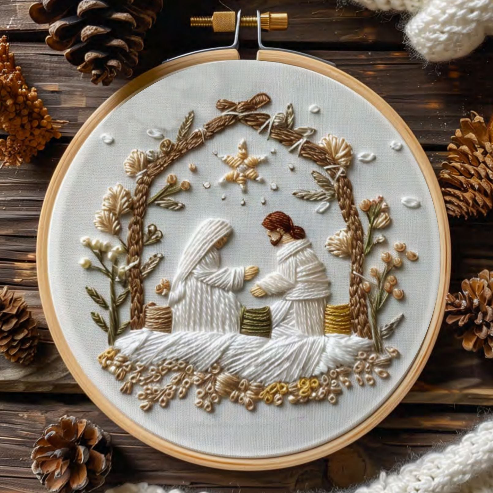 Kit de matériel de broderie de la Nativité Blanche de Noël