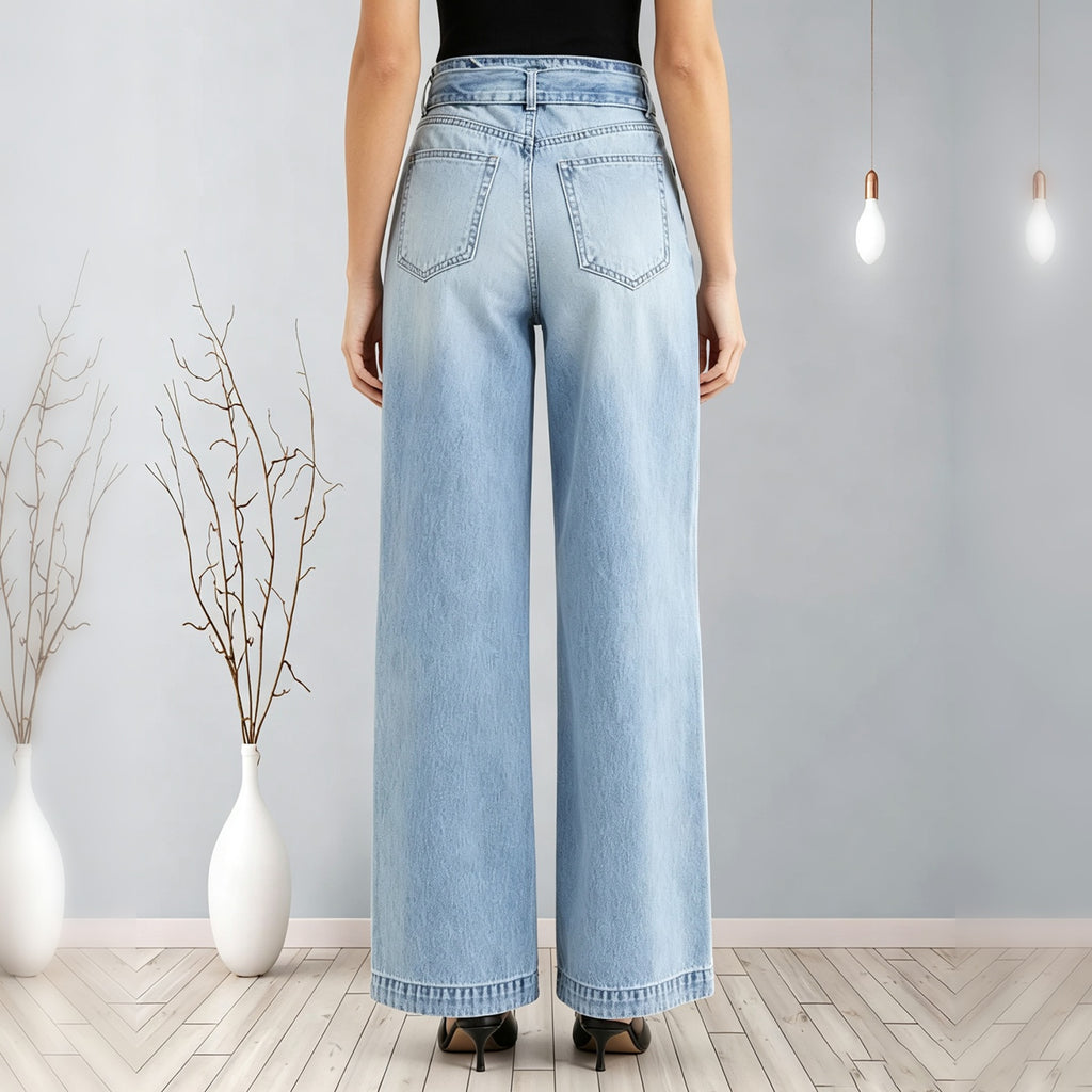 Jeans à jambes larges ceinturés pour femmes