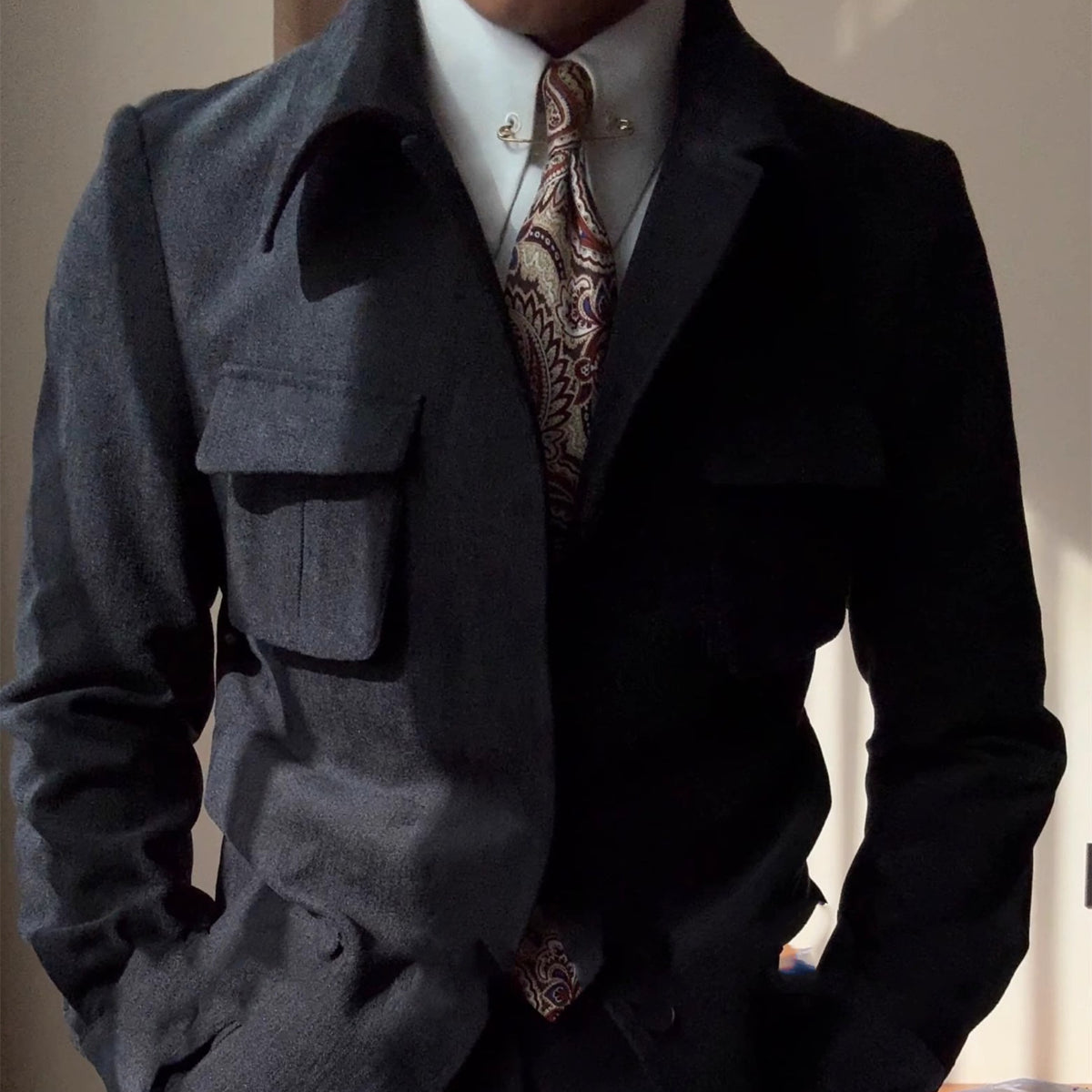 Manteau retro brossé chaud mi-longueur