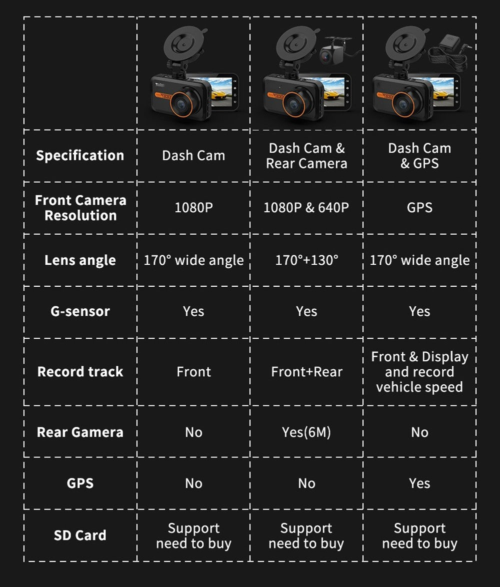 Dash Cam avant et arrière caméra de voiture double Dashcam 1080P FHD