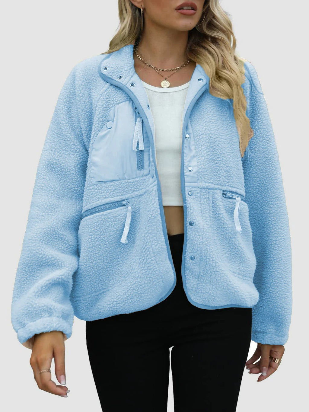Veste en peluche cardigan courte Laine d'agneau