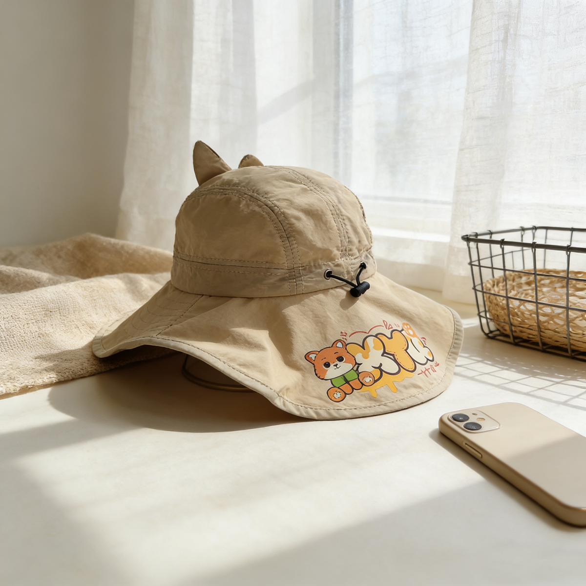 Une seule couleur pour les enfants Caricature en forme de renard Lettre Fox Imprimer Châle mignon Casual Fisherman Ha