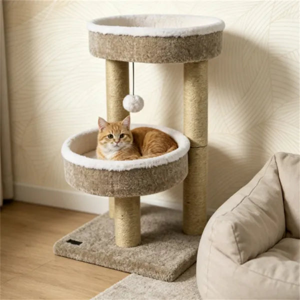 Arbre de chat compact de 24 pouces avec 2 perches en peluche