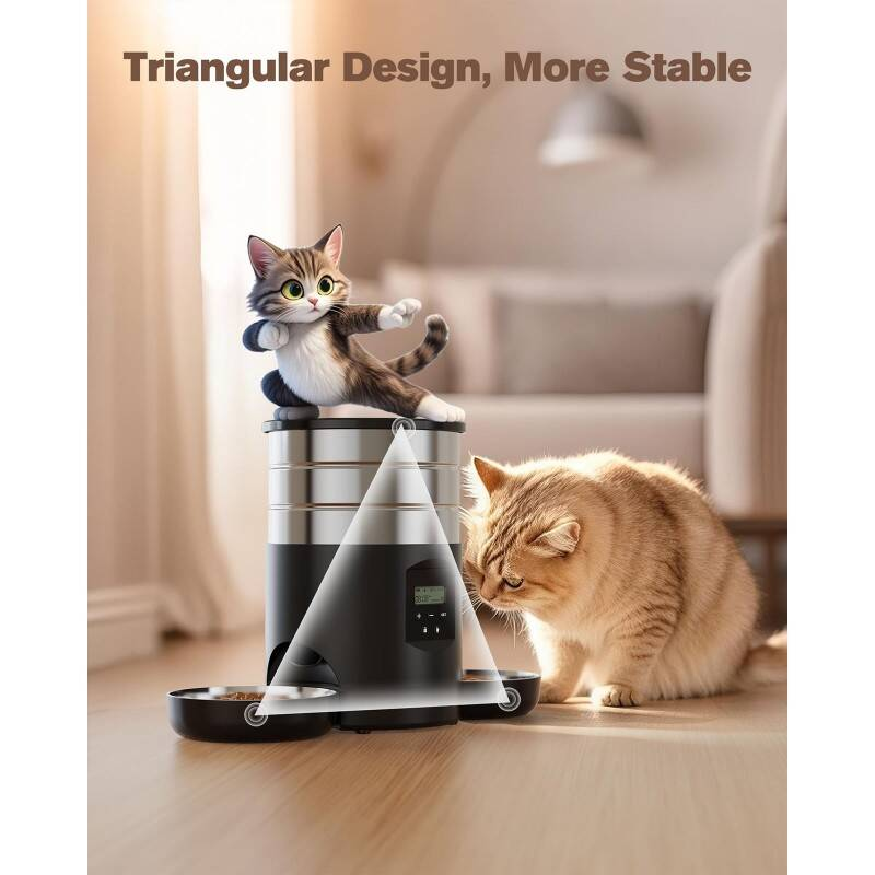 Feeder automatique pour deux chats avec un design antidérapant stable et programmable