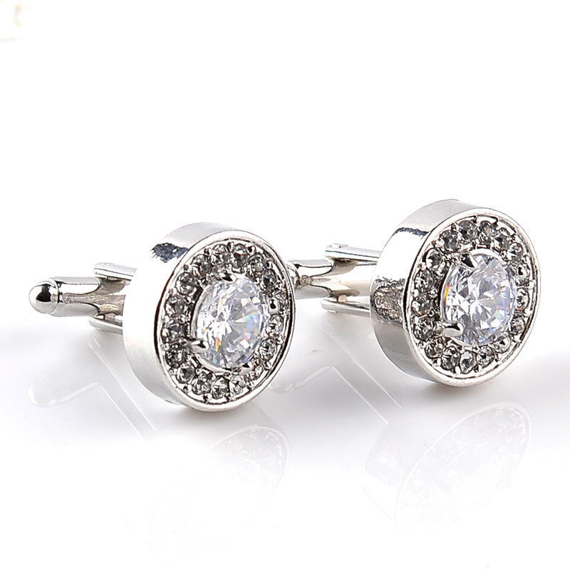 Fashion Français Rond Violet et Blanc Strass Cufflinks
