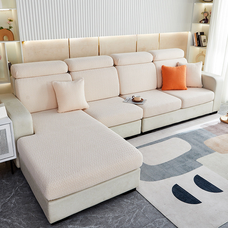 Couvercle simple de canapé Jacquard anti-poussière couleur solide Coussin de siège long de la chaise