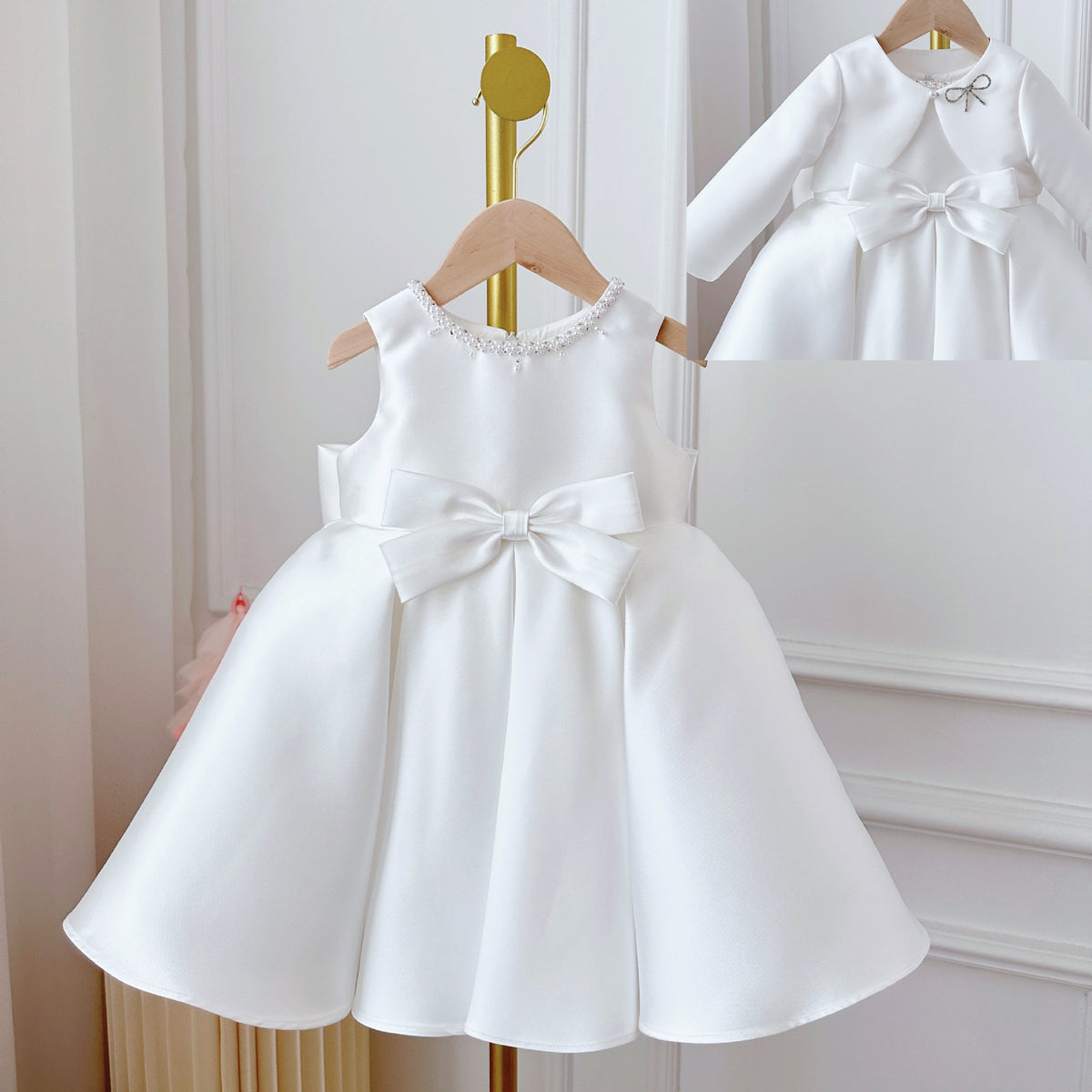 Women's Korean Style Baby Doll Dress White Classic Style Two-Piece Set