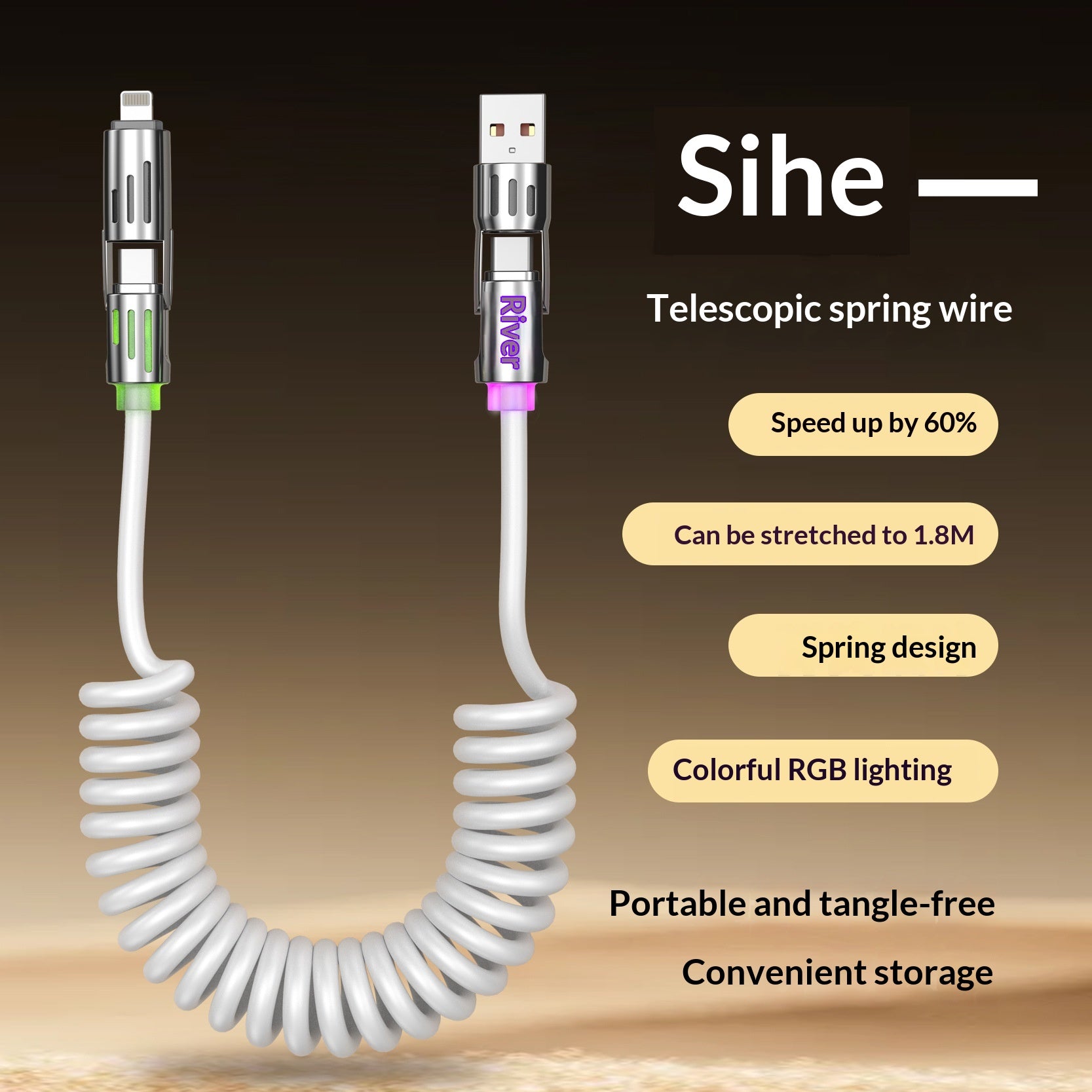 Câble de téléphone Spring Light Bar 4-en-1 65W câble de données