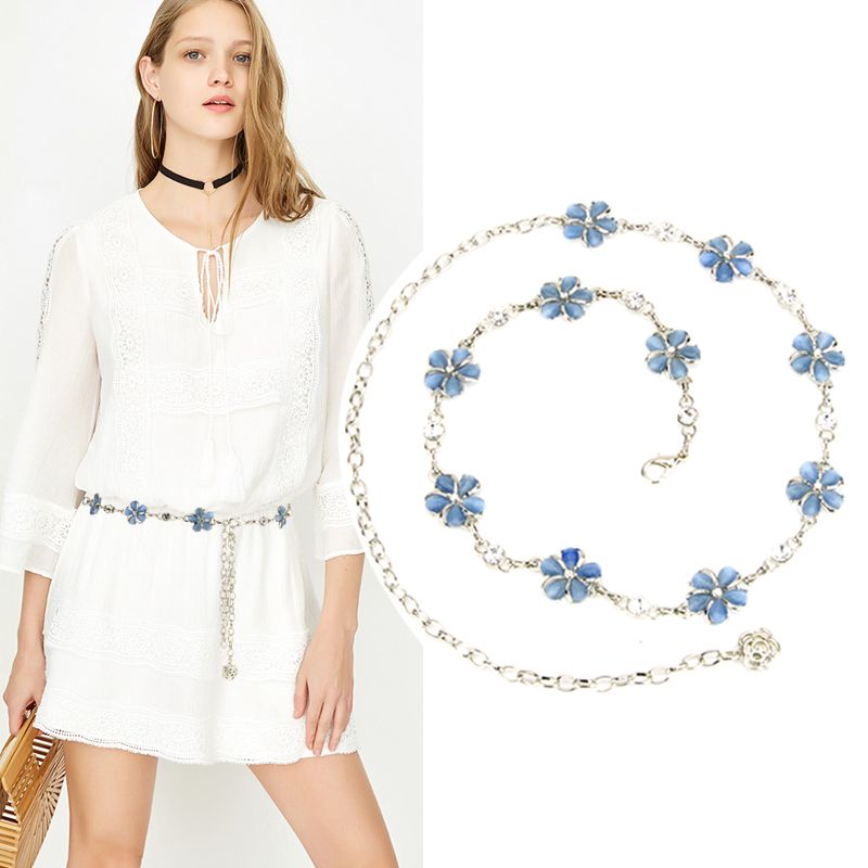 Chaîne de taille tout-match Bleu Ceinture mince Été Jupe décorative Chemise de taille Ins Trendy Metal