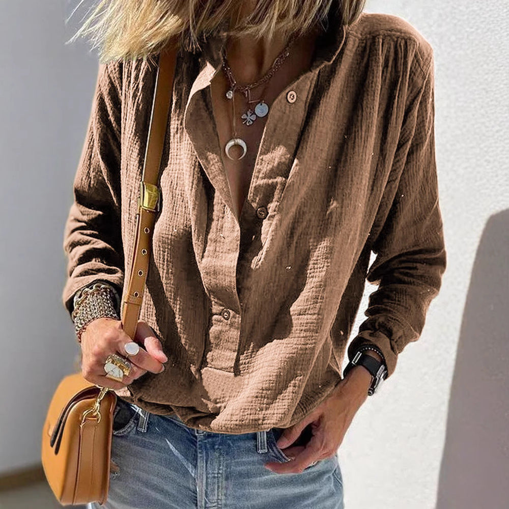 European and American Spring Women's Casual Loose Fashion Long Sleeve Cotton Chanvre Solid Co