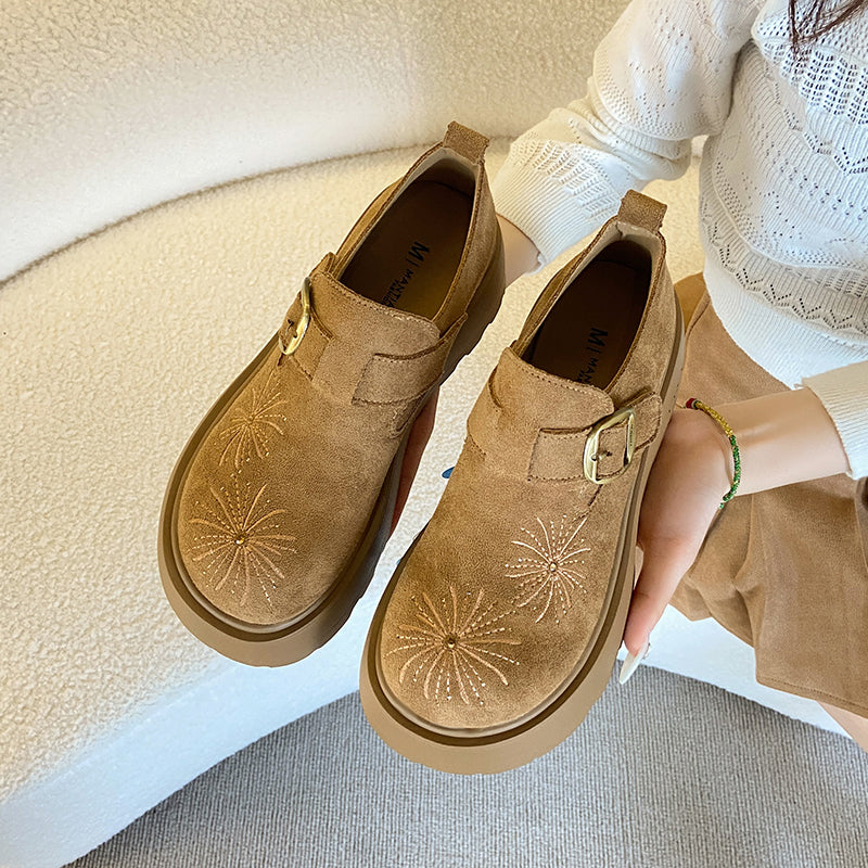 Printemps Automne Versatile Chaussures Simples Broderie Hauteur Augmentation Arrivée Cork Footbed Sho
