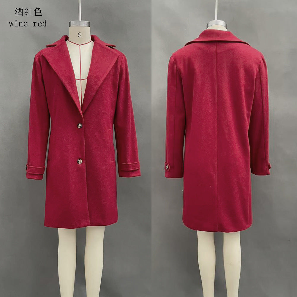 Automne et hiver Rétro Style décontracté Longueur moyenne Coat Lapel Coat Femme