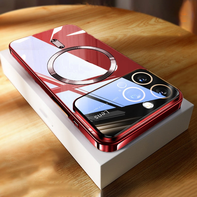 Coque de téléphone Magnetic Transparent Plating Grande fenêtre Silicone Protection Couverture