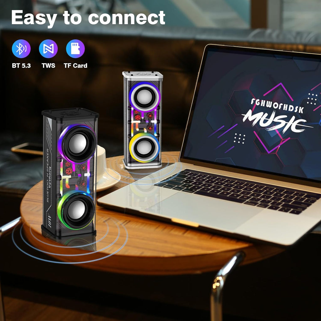 Haut-parleur Bluetooth portable avec lumières LED et boîtier transparent
