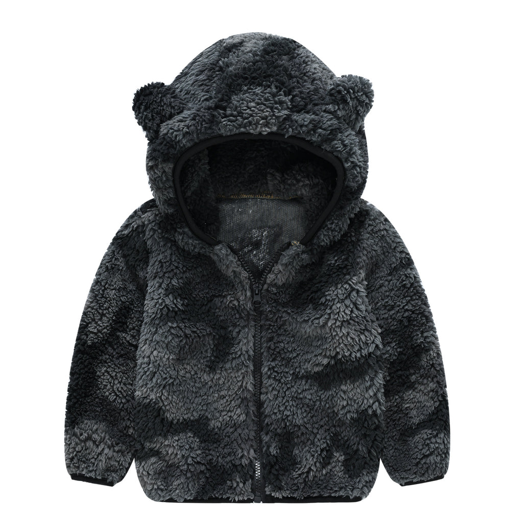 Manteau à capuche en couleur solide pour ours nouveau-né