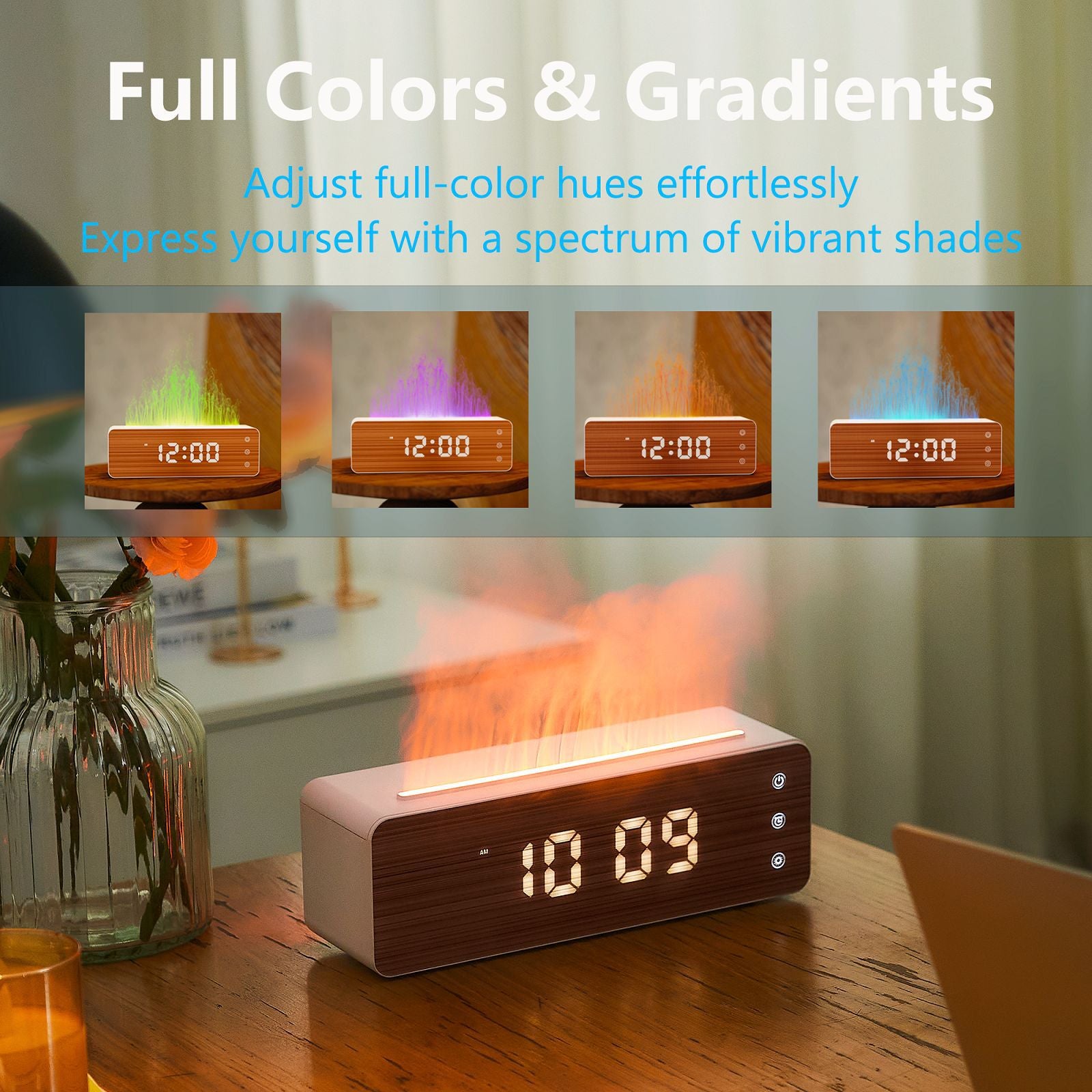 Humidificateur à effet de flamme avec horloge