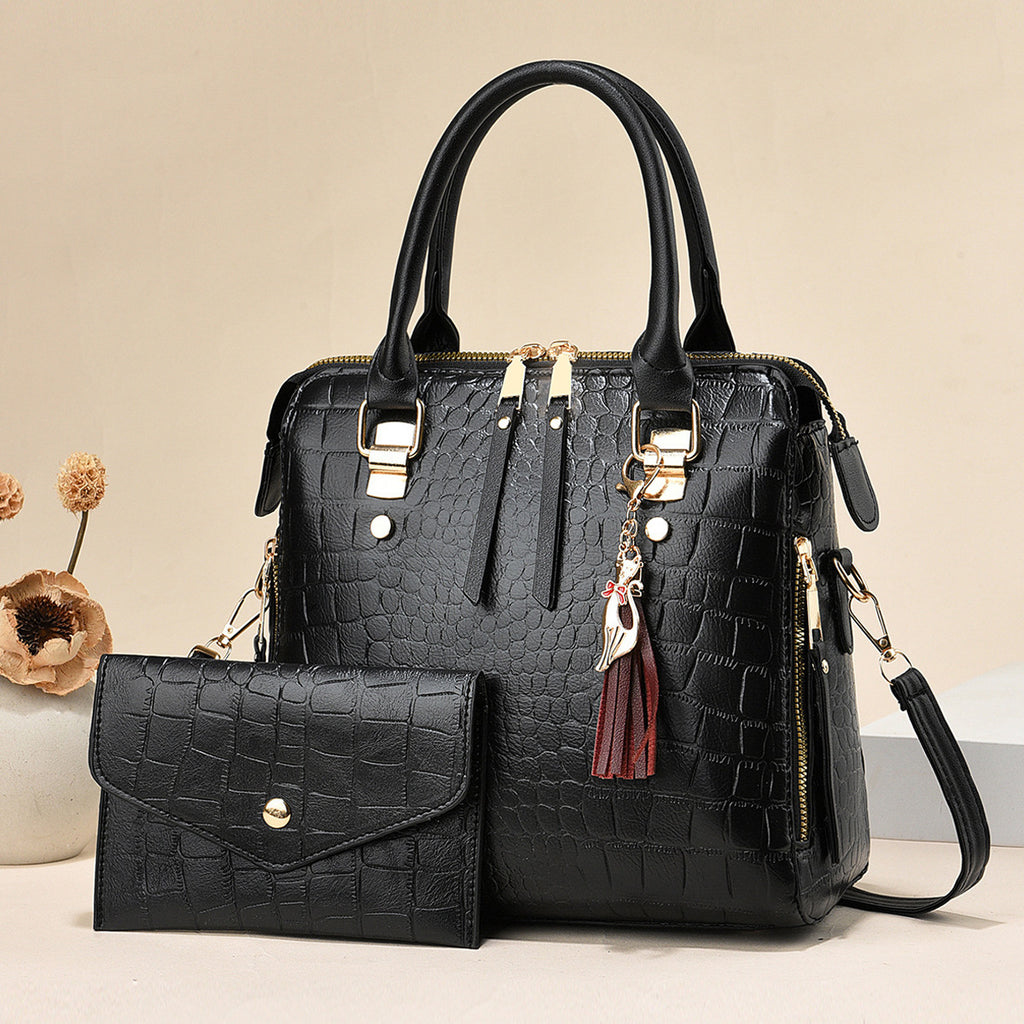 Fashion femme Crocodile-Print Set de deux sac à main et sac à croix