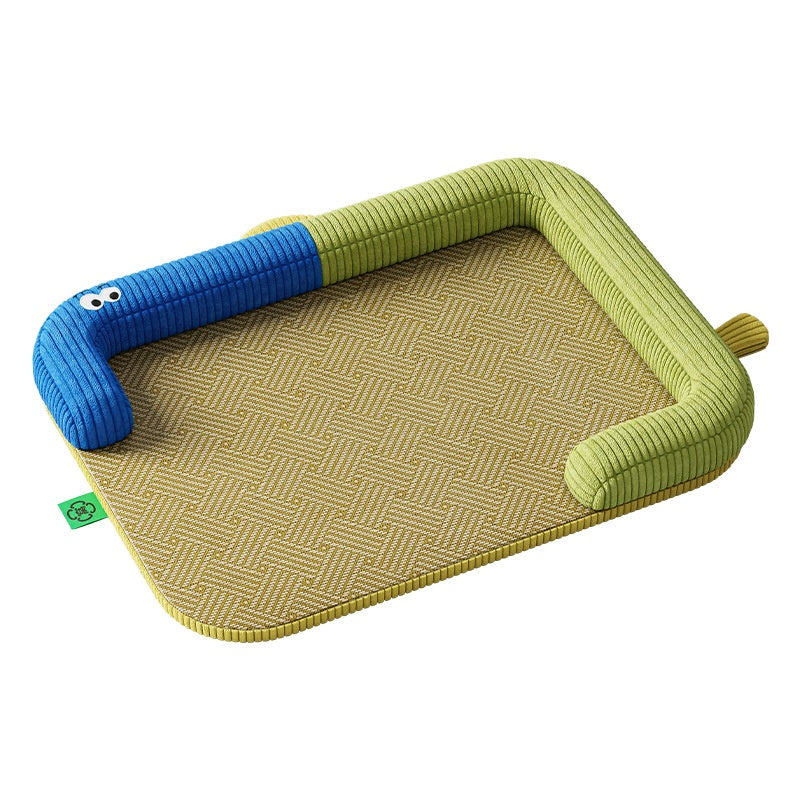 Mat de refroidissement pour animaux de compagnie Rattan tapis de tissu antidérapant Coussin Couleur-Block Collier de soutien Matelas