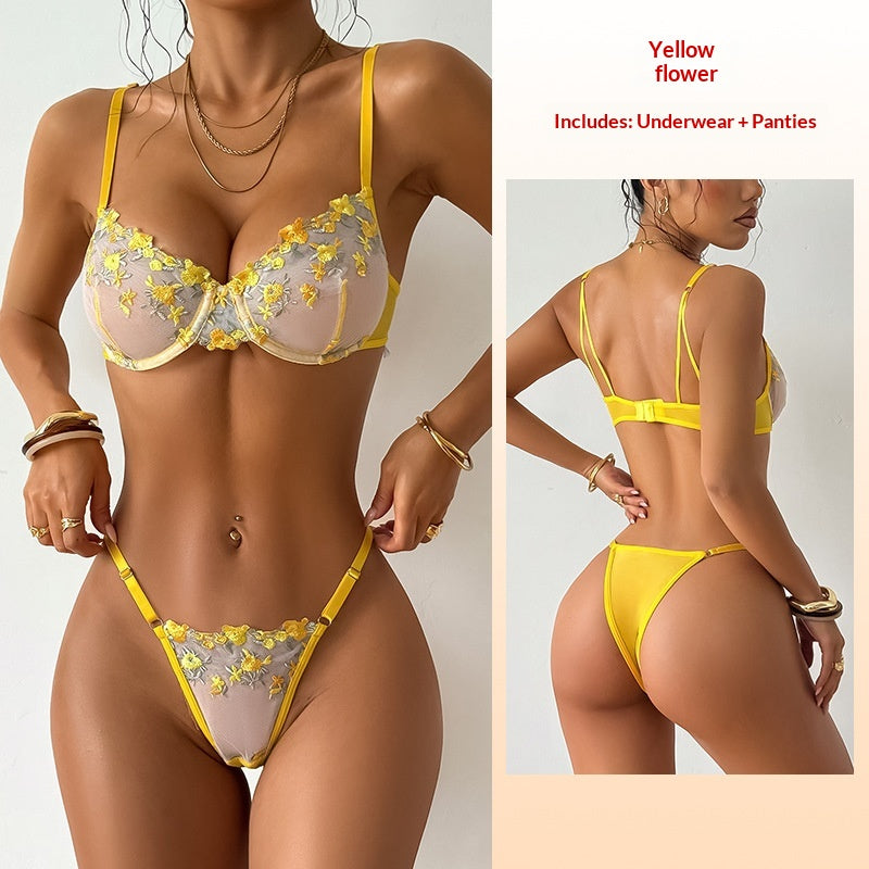 Memory Soft Steel Anneau Brodé Dentelle Lingerie Set