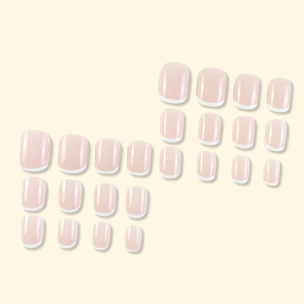 24pcs Girly Rose Sweet Short porter des ongles Pure blanc Français faux ongles approprié pour les femmes W