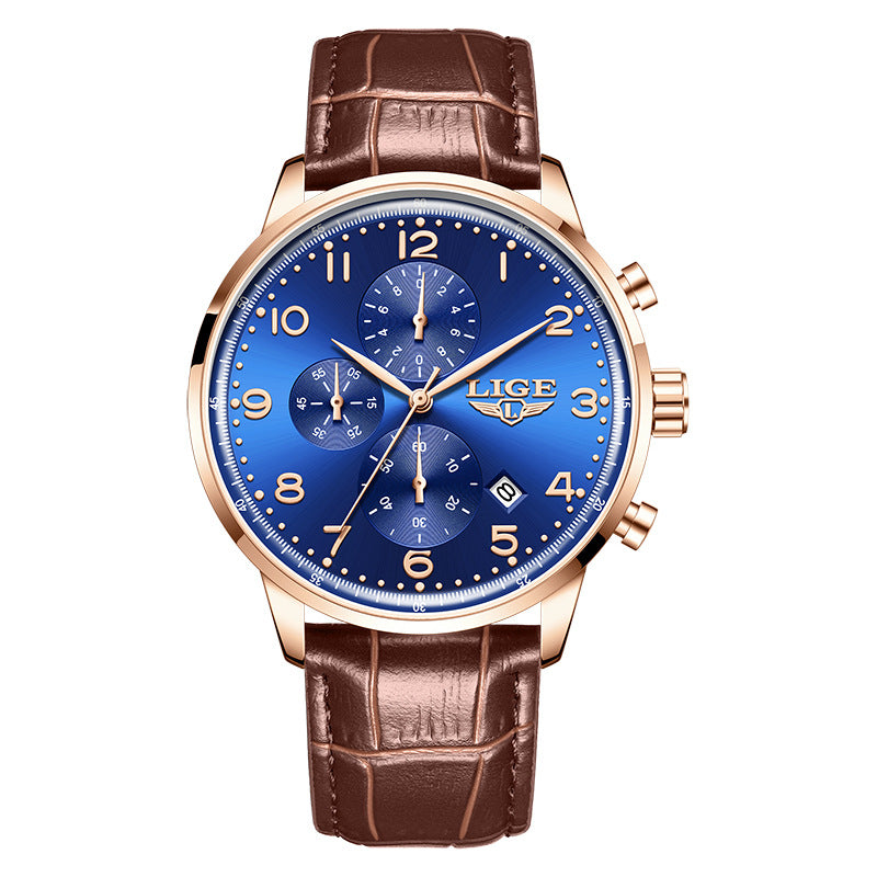 Calendrier multifonctionnel Ceinture en cuir imperméable Hommes Business Montre mécanique
