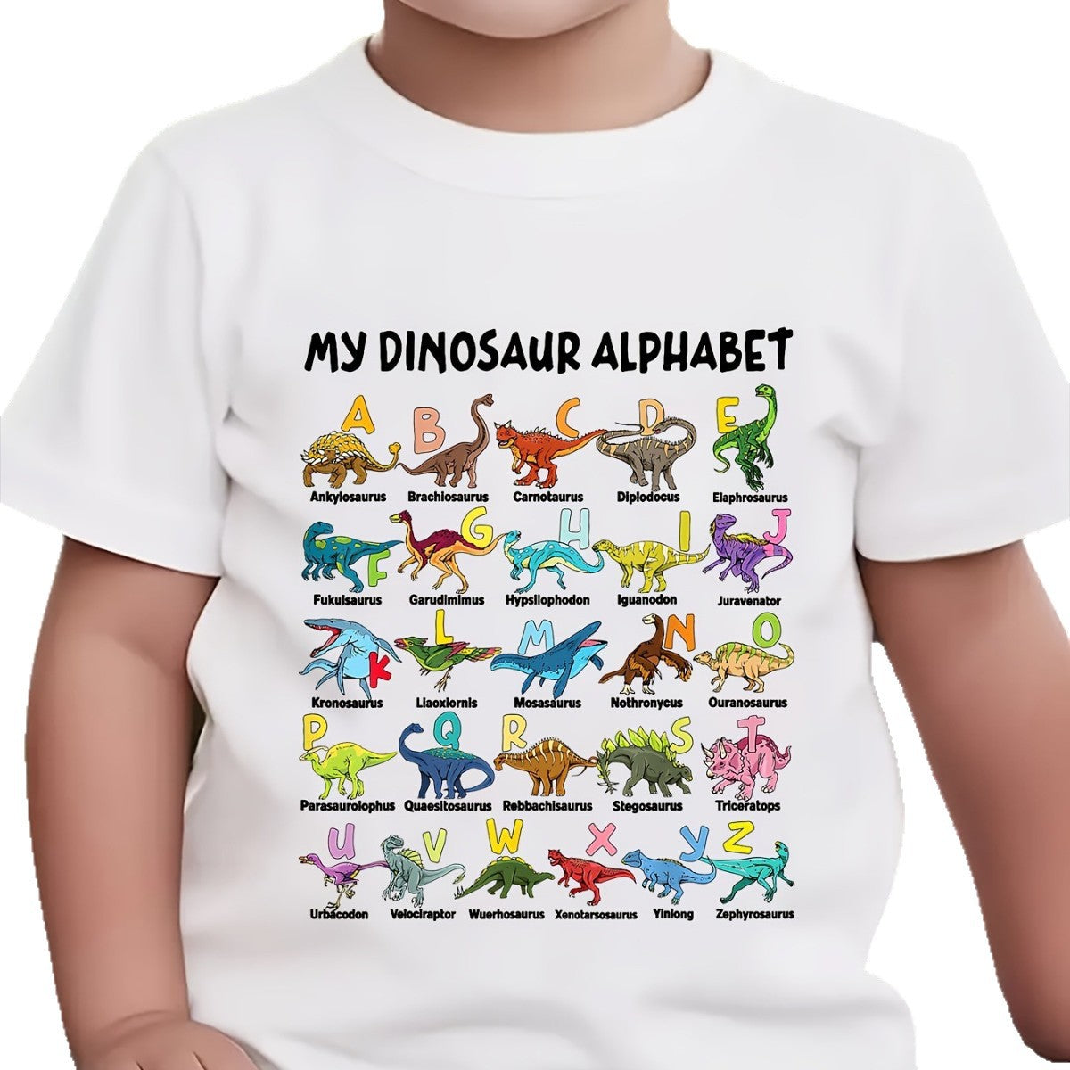 Garçons Fashionable à manches courtes Casual Top avec une impression à thème dinosaure de 26 lettres