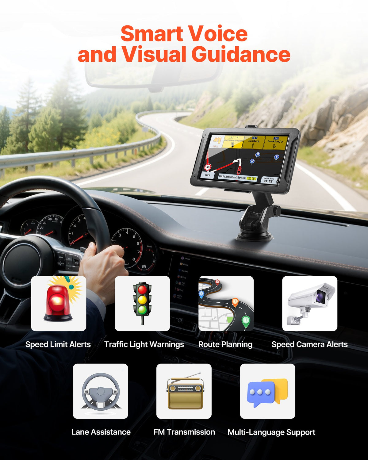 GPS Navigateur pour voiture 7 pouces écran tactile 16 Go GPS Système de navigation Dash Cam