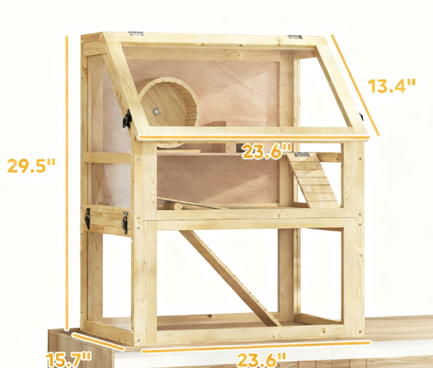 Cage de hamster en bois de 3 niveaux