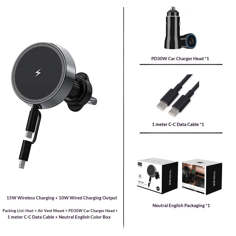 Chargeur de voiture sans fil magnétique 2-en-1 avec support de téléphone pour véhicules