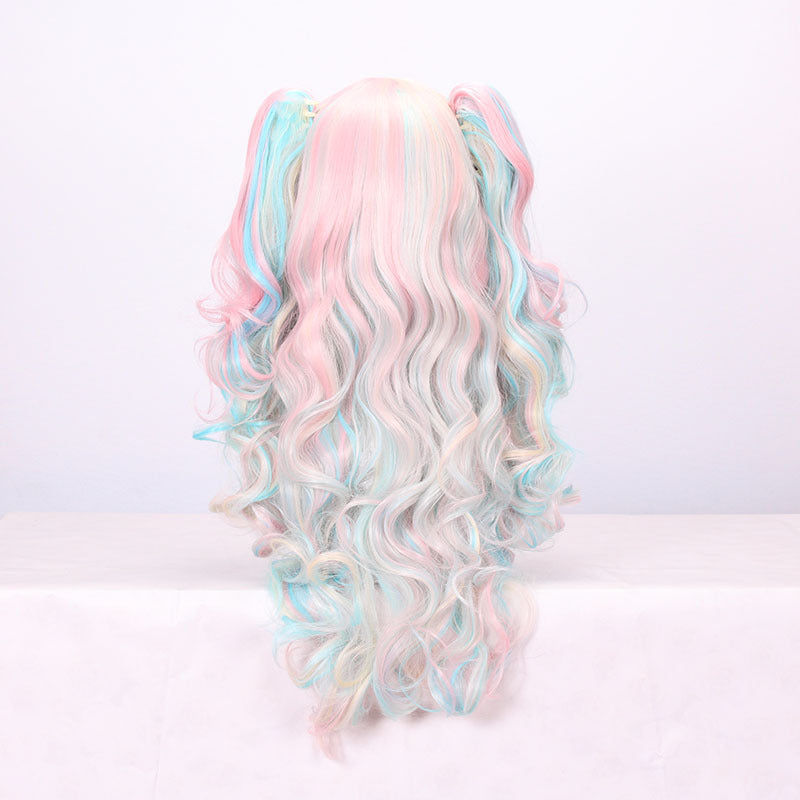 Double queue de cheval Long Curly Wig complet