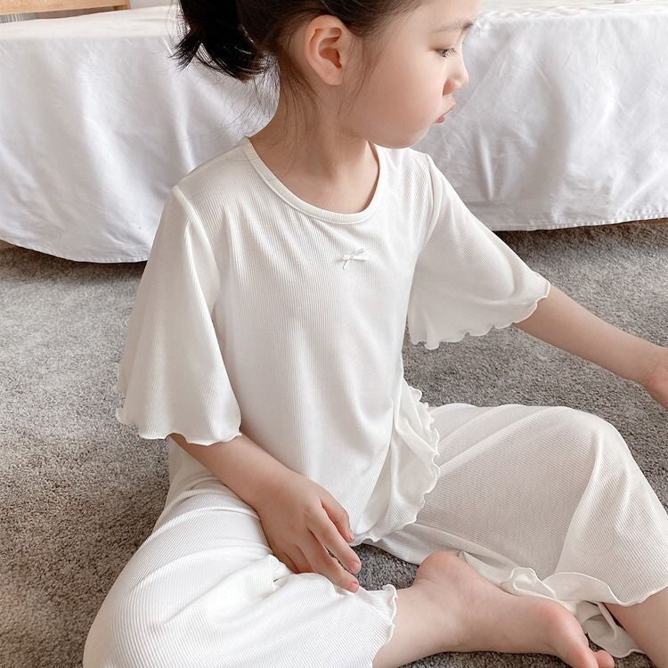 Top et pantalons de pajama en soie glacée pour filles