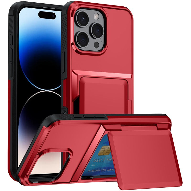Solid Couleur simple Flip Bracket carte de téléphone Case
