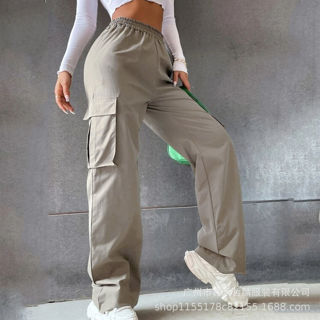 Haute taille large jambe droite jambe libre extérieur Casual Multi Pocket vêtements de travail pantalons