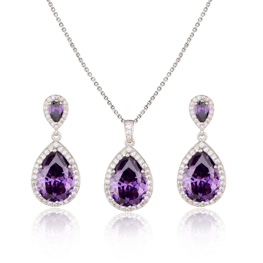 Bright Big Zircon gouttes d'eau Collier Eardrops costume mariée bijoux de mariage simple grâce